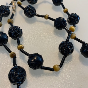 Vintage Black Rose Bakelite Necklace