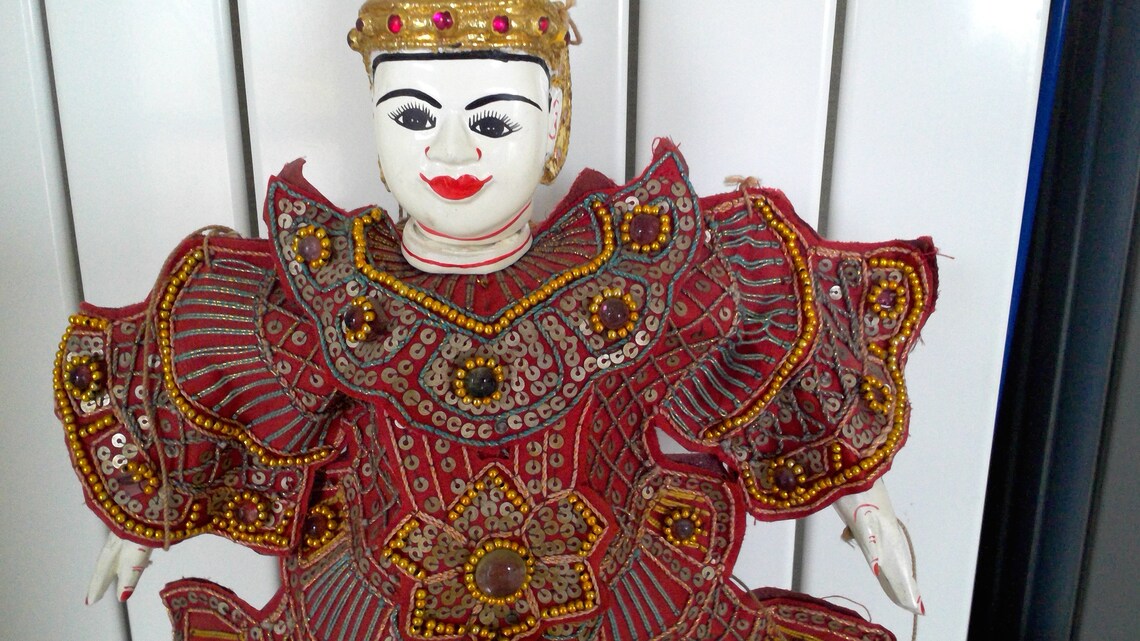 Burmese Asian Puppet Carved Wood Handmade Folk Art Etsy
