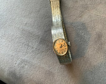 ladies rotary mechanical watch antique silver 17 jewels herringbone strap