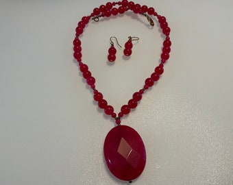 Vintage Ruby Necklace and Earring Set