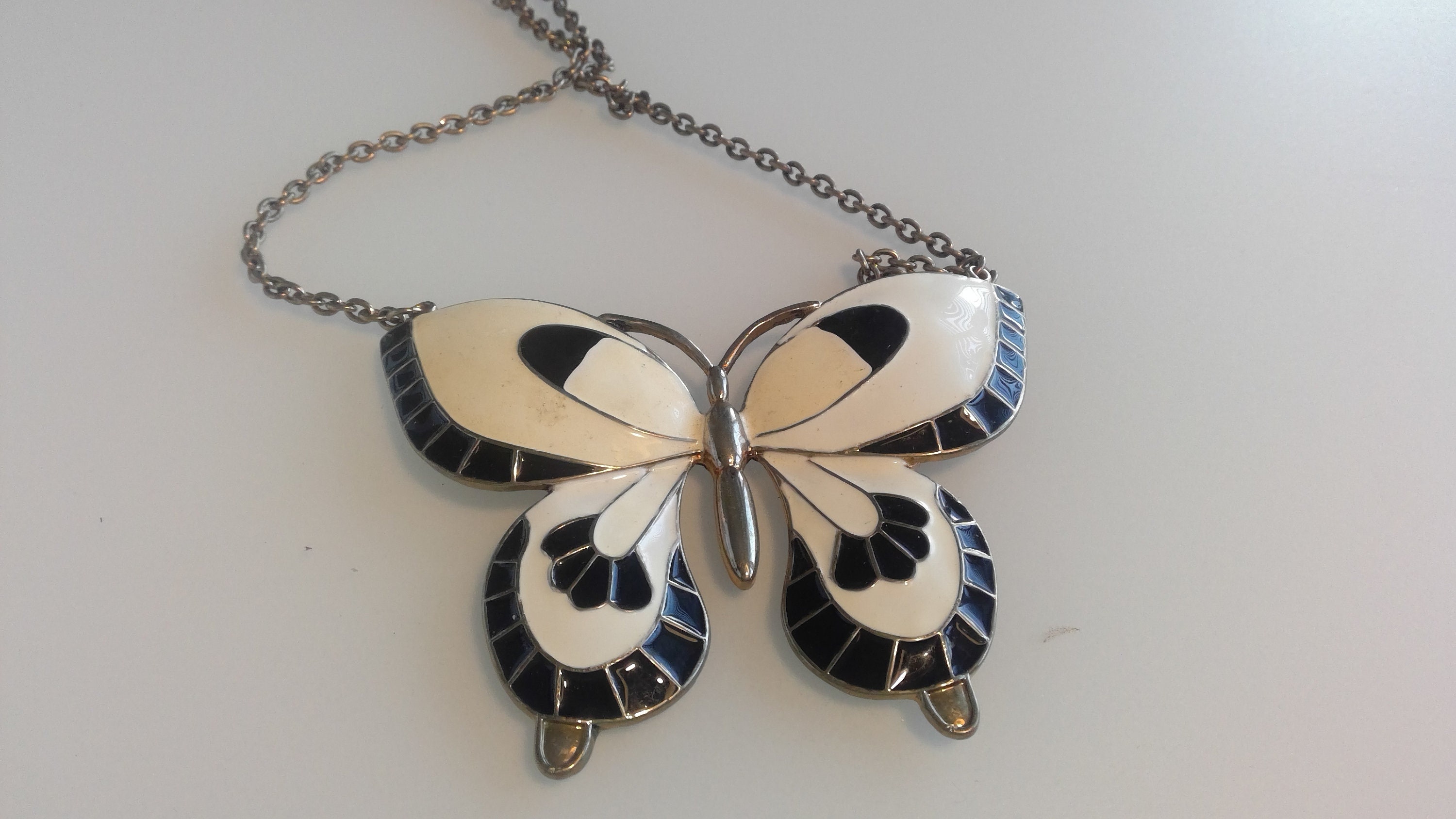 Black and White Enamel Butterfly Necklace Etsy