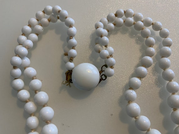 Vintage double strand graduated milk glass bead n… - image 1