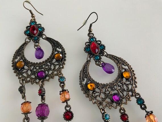 Kundan Earrings Bronze Multcolour Ethnic Gypsy Be… - image 5