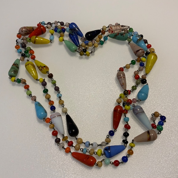 Antique Glass Bead Necklace Etsy UK