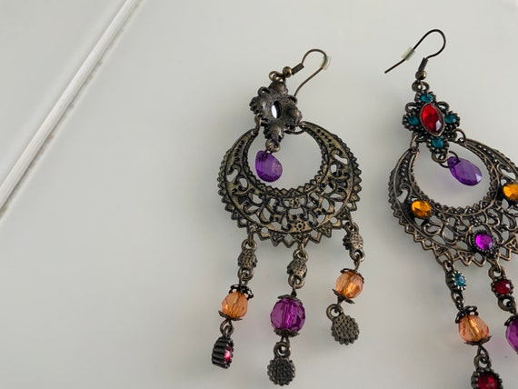 Kundan Earrings Bronze Multcolour Ethnic Gypsy Be… - image 4