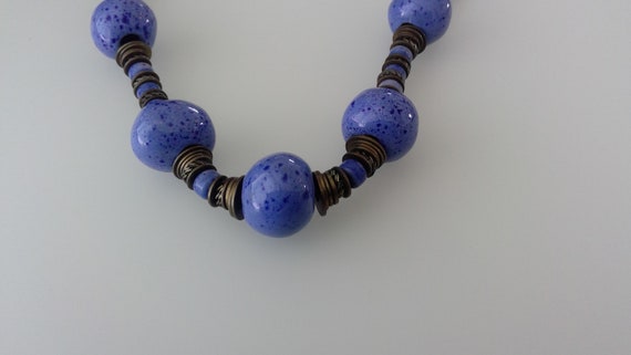 Large Lilac Blue Statement Stone Necklace Stateme… - image 2