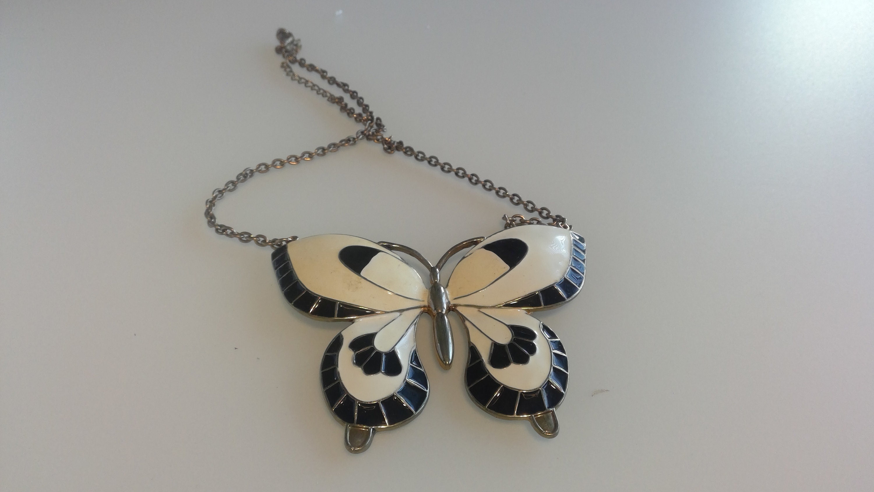 Black and White Enamel Butterfly Necklace Etsy