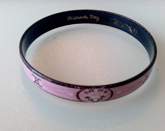 Signed Designer Michaela Frey enamel bangle bracelet pink