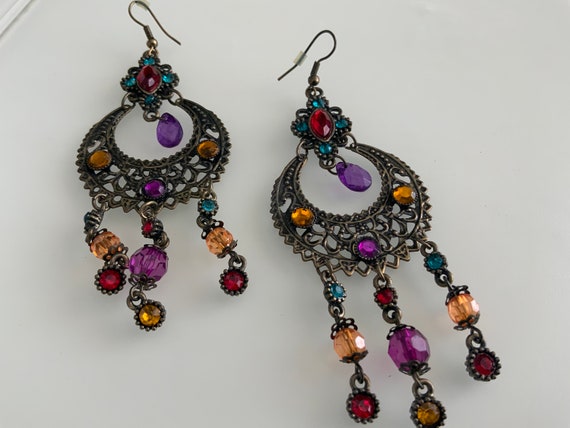 Kundan Earrings Bronze Multcolour Ethnic Gypsy Be… - image 3