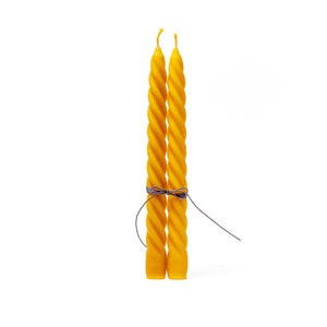 Pair of Twisted Beeswax Taper Candles, 25 cm/9,84 " Candles for Ritual, Spiral Pure Beeswax Candles, Dinner candles, Natural Taper Candle