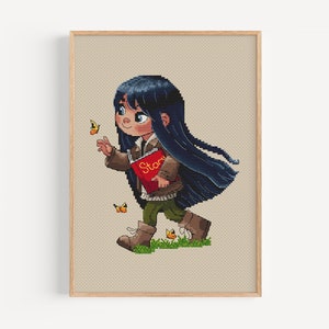 Cross Stitch Pattern Digital (PDF) &quot;Girl and butterflies&quot;