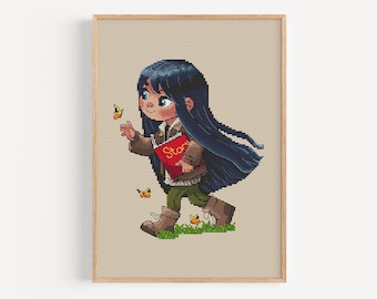 Cross Stitch Pattern Digital (PDF) "Girl and butterflies"