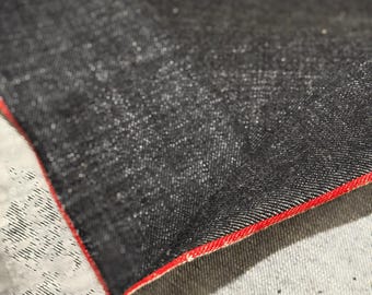 15oz - Cross-hatch slubby Indigo Black Red Selvedge Denim Fabric - 30"width- (Sanforized) - MD987 - KSDenim