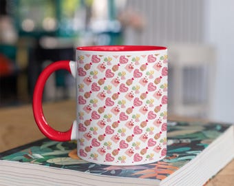 Stampa di cupcake e cuori di San Valentino, motivo ripetuto senza soluzione di continuità per la stampa su tessuto a sublimazione, uso commerciale.
