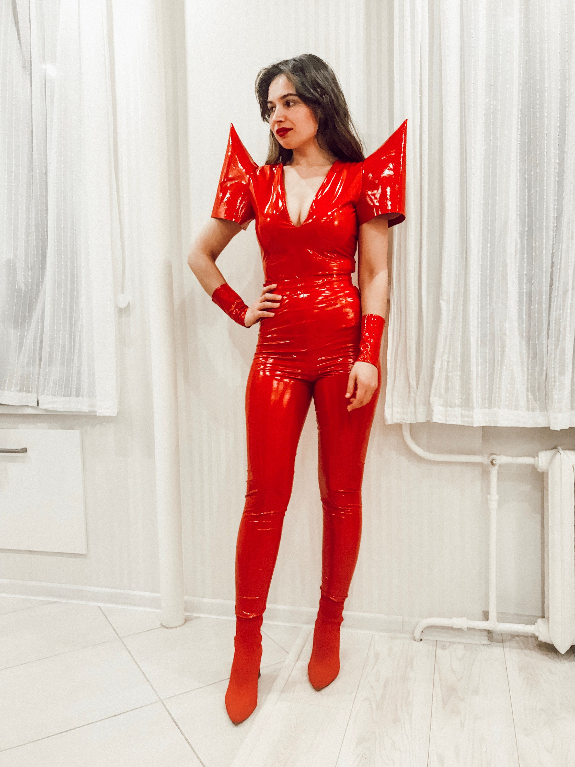 PVC Red Leather Catsuit With a Back Zipper Tight Jumpsuit | Etsy Canada