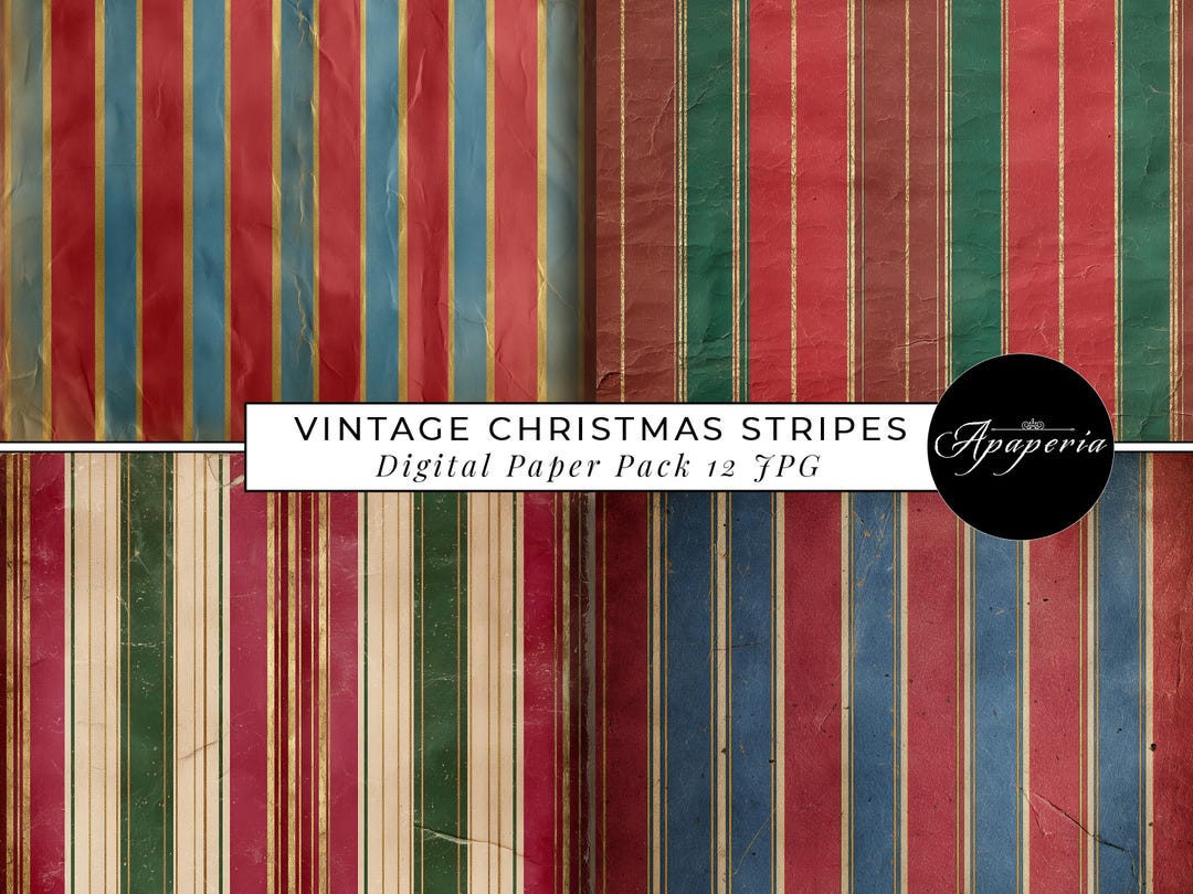 Vintage Christmas Stripes Digital Paper Pack - Etsy