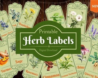 45 Printable Herb Labels Bundle, Apothecary, Instant Download, Herbal, Junk journal, Instant Digital Download, Green witch, Witchcraft