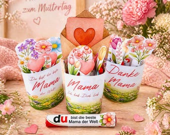 Muttertag Duplo Banderole Printable Mama Geschenk zum Ausdrucken Danke Mama Vorlage DIY Mitbringsel Blumen Geschenk Last Minute Geschenk