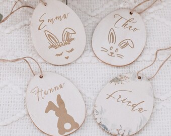 Paaseieren gepersonaliseerd, Paaseihout met naam, Paashaas, Pasen, Paashanger, Paasdecoratie, Paascadeau, Paasei Boho, Paaseieren, houten ei, ei, konijn