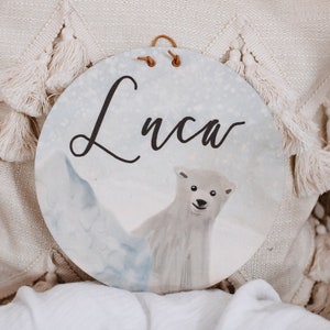 Targhetta per il nome, regalo per neonati, targa per la porta della cameretta dei bambini, targhetta per il nome della cameretta dei bambini, targhetta per il nome dell'orso polare, decorazione per la cameretta dei bambini, regali per la nascita, il battesimo
