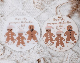 Nuestra primera Navidad para tres, bola navideña personalizada, nombre deseado, bolas de árbol de Navidad, adornos para árboles, adornos navideños