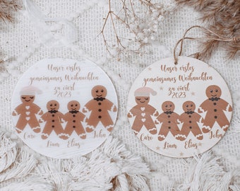 Nuestra primera Navidad en familia de cuatro, bola de Navidad personalizada con nombre, Navidad, adornos de madera personalizados, adornos para árbol de Navidad, decoraciones navideñas