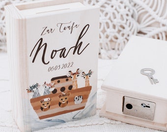 Spardose Taufe,Taufgeschenk,Patengeschenk,Arche Noah,ZurTaufe,Meine Taufe,Spardose mit Namen,Spardose Holz,Babygeschenk,Sparbuch,Spardose