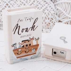 Hucha bautizo, regalo bautizo, regalo padrinos, Arca de Noé, para bautizo, mi bautizo, hucha con nombre, hucha de madera, regalo bebe, libreta de ahorros, hucha