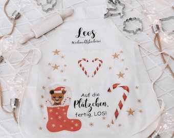 Weihnachtsschürze mit Name, Kinderschürze personalisiert, Kinderbackschürze