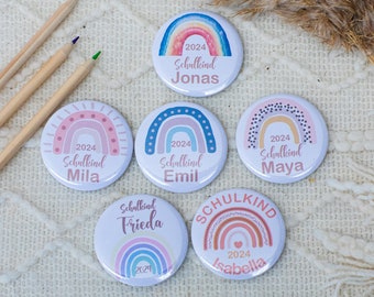 Button school child, pin school child large Ø 59 mm, button school enrollment personalized, contents school cone, pin back to school rainbow