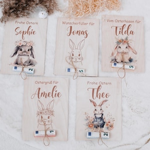 Karte Ostern personalisiert, Geldgeschenk Ostern, Wunscherfüller,Frohe Ostern, Holzkarte,Ostergeschenk,Geldgeschenk personalisiert,Osterhase