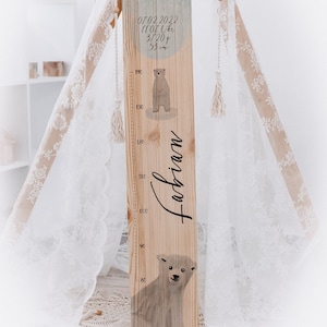 Mesureur, mesureur enfant ours polaire, mesureur enfant Boho, décoration chambre enfant, chambre bébé, cadeau personnalisé, décoration chambre bébé, baptême, naissance