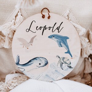 Targhetta per il nome, regalo per neonati, targa per la porta della cameretta dei bambini, targhetta per il nome della cameretta dei bambini, targhetta per il nome in legno, decorazione per la cameretta dei bambini, creature marine, battesimo