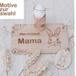 Ostereier, Eierbecher, Frühstücksbrettchen, Geschenk Set Ostern, Osterkörbchen personalisiert,