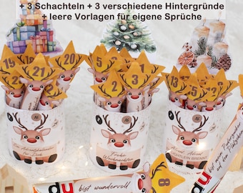 Calendario dell'Avvento Duplo Renna da scaricare con 24 detti Duplo e modelli vuoti per l'autoetichettatura Calendario dell'Avvento Duplo Banderole