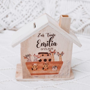 Money box wooden baptism, christening gift, Noah&#39;s Ark