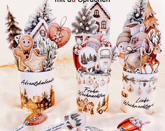 Calendario de Adviento navideño DIY con banderolas Duplo para descargar Envoltura de regalos estilo bohemio Idea de felicitación navideña de Papá Noel Banderolas Duplo Adviento