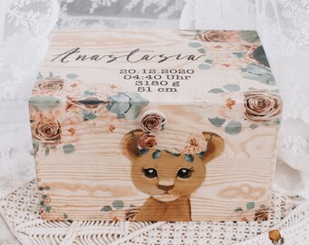 Erinnerungskiste Löwe Löwenmädchen,Erinnerungsbox Baby,Kinderzimmer Deko,Baby Deko,Boho Tiere,Erinnerungsbox,Babygeschenk,Taufgeschenk