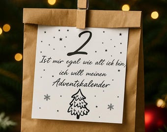 24 Adventskalender Karten zum Ausdrucken PDF | DIY Adventskalender Zahlen 1–24 mit Sprüchen | Sofort Download Last Minute Geschenk