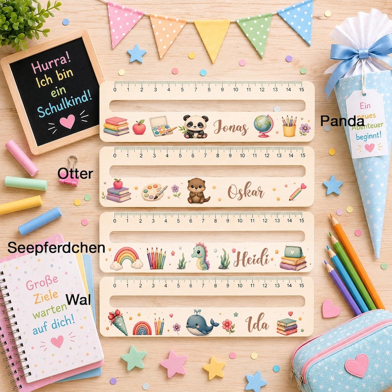 Lesehilfe mit Namen für den ersten Schultag, personalisiertes Schulgeschenk zur Einschulung.