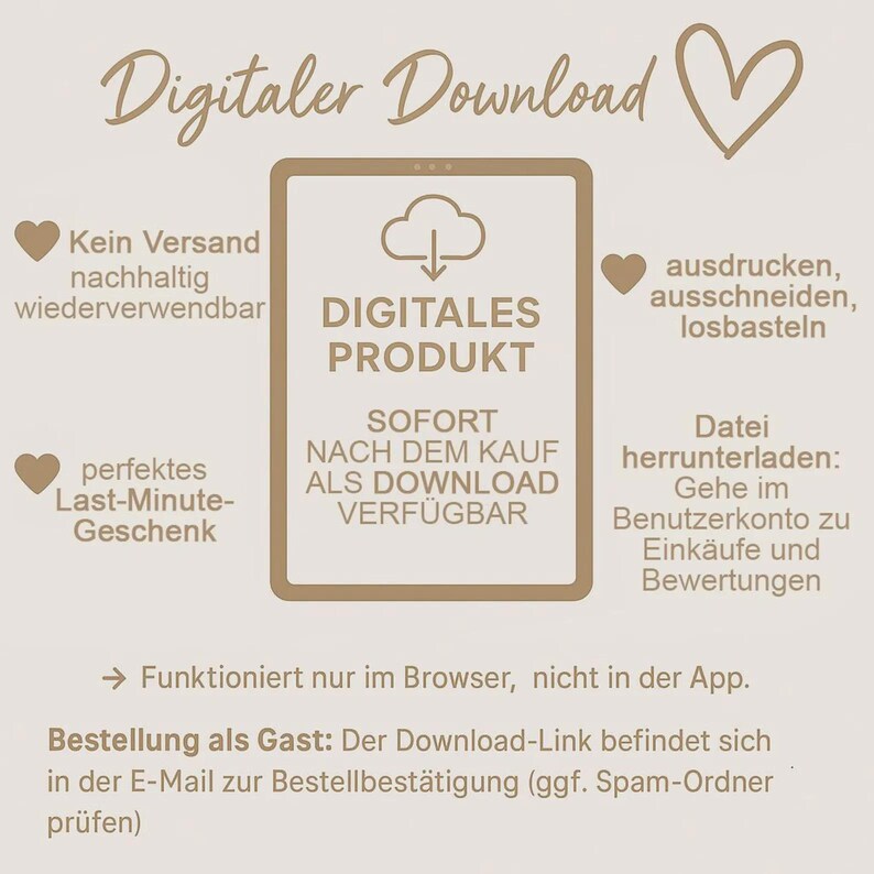 K&ouml;nnte beinhalten: Eine digitale Download-Grafik mit den Worten "Digitaler Download" oben. Das Bild enth&auml;lt Text auf Deutsch, eine herzf&ouml;rmige Kritzelei und ein Tablettensymbol mit den Worten "DIGITALES PRODUKT".