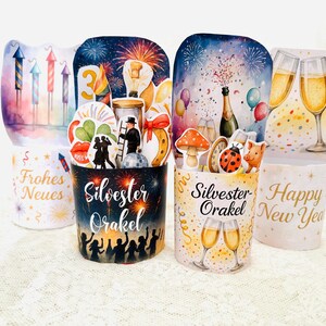 Silvester Orakel Duplo Banderolen als Tischdeko für Silvesterfeier, kleine Glücksbotschaft zum Neujahr