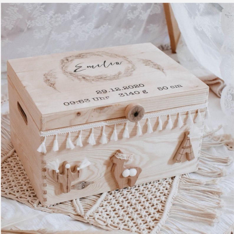 Erinnerungskiste Baby, Erinnerungskiste, Erinnerungsbox, Kinderzimmer Deko, Erinnerungskiste Boho, Erinnerungskisten, Geschenke zur Geburt Boho Holzelemente