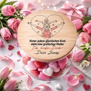 Cadeau personnalisé pour maman – Derrière chaque enfant heureux se cache une maman formidable. Bocal de rangement, cadeau pour la fête des mères avec le nom.