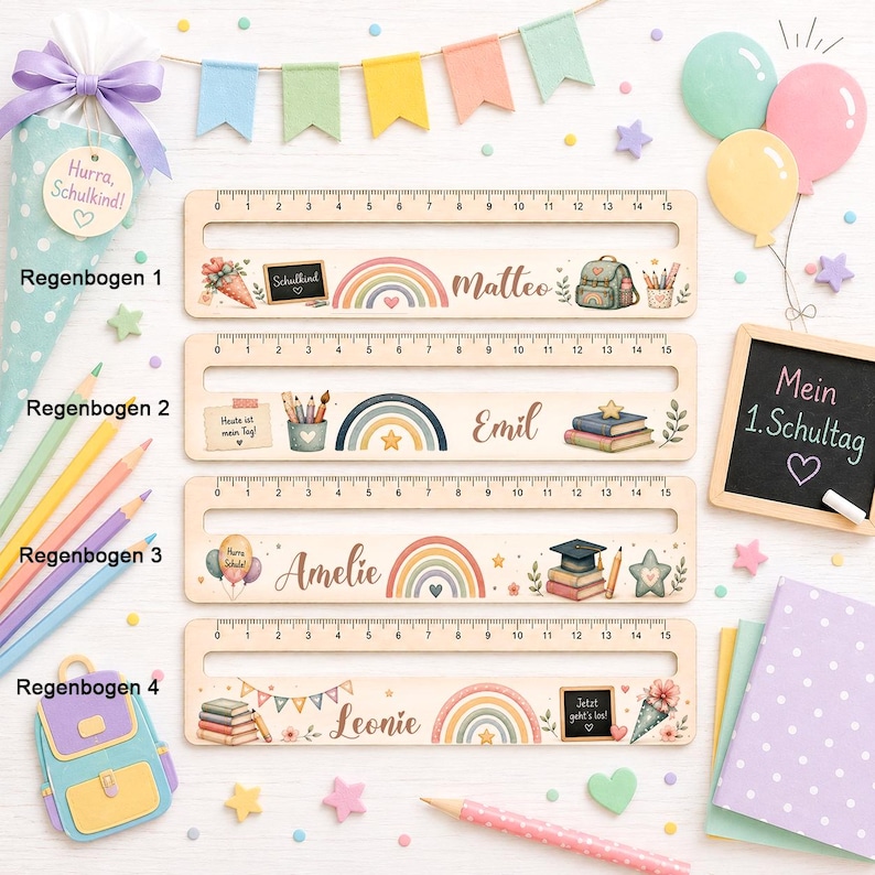 Leseschablone aus Holz mit Wunschnamen als Geschenk zum Schulanfang, unterstützt Kinder beim Lesenlernen in der Grundschule.