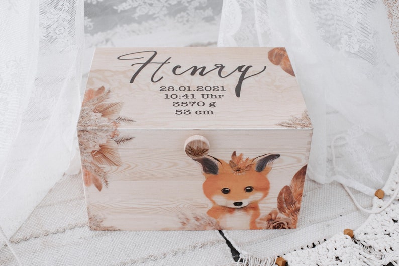 Erinnerungskiste Baby, Erinnerungskiste, Erinnerungsbox, Kinderzimmer Deko, Erinnerungskiste Boho, Erinnerungskisten, Geschenke zur Geburt Fuchs