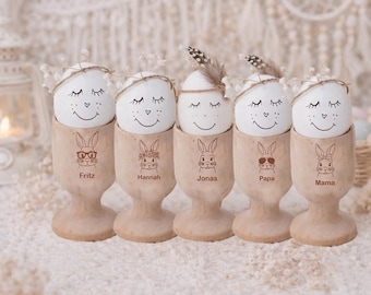 Eierbecher Holz personalisiert mit Name Ostergeschenk Familie Eierbecher mit Motiv Osterdeko Tisch Geschenk zu Ostern Osterfrühstück