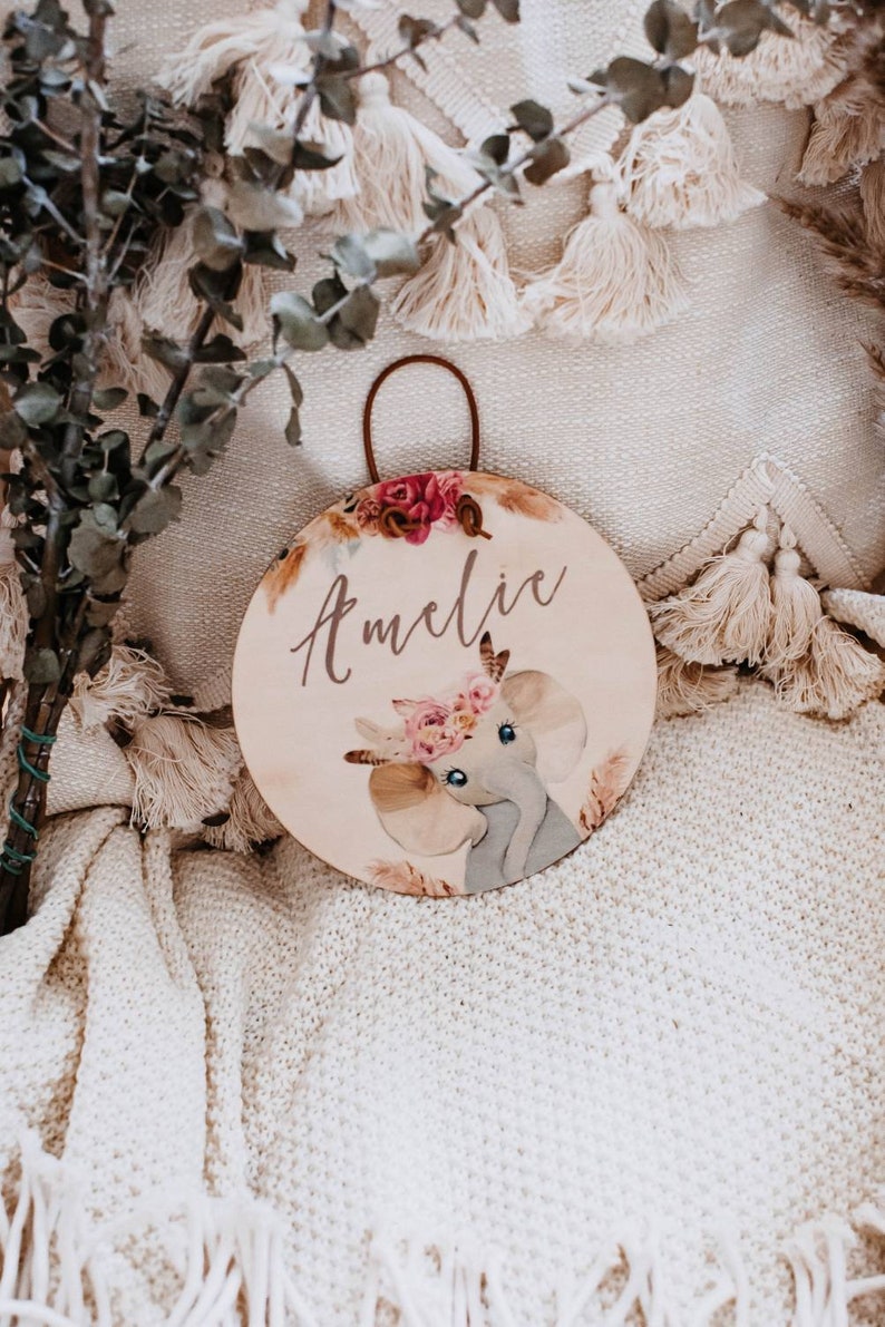 Nameplate Wood Elephant Baby Sign Baby Room Decoration Etsy