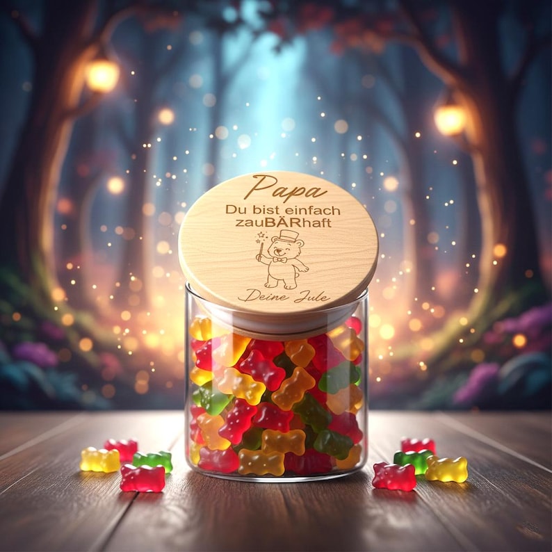Personalisiertes Gummibärchen Glas als Geschenk für Papa