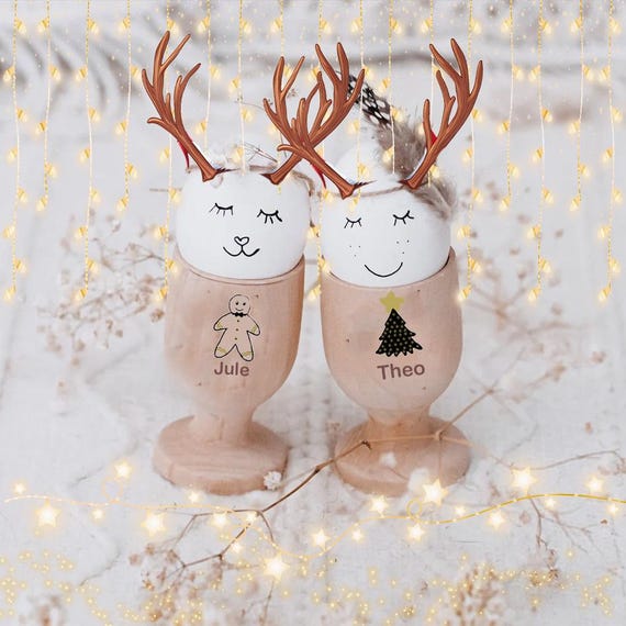 Weihnachtsgeschenk personalisiert, Weihnachtsdeko, Eierbecher, Weihnachten Eierbecher Holz personalisiert, Weihnachtsfrühstück